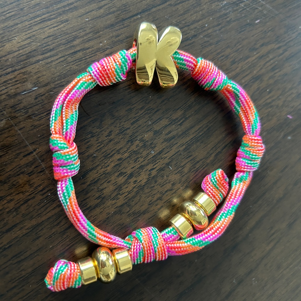 NEW BaubleBar Knotty Initial Custom Bracelet 'K' multi color Adjustable